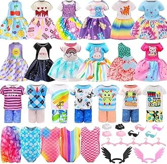25 PCS 5.3 Inch Girl Doll Clothes Dress Outfits and Shoes with 4 Pairs of Shoes for 4-6 Inch Girl Dolls Clothes and Accessories Doll Top and Pants Wings