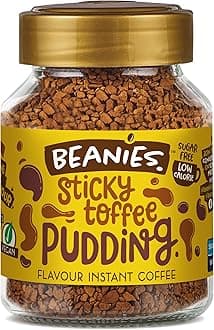 Beanies Flavour Instant Coffee -Sticky Toffee Pudding Instant Flavored Coffee - Bold & Adventurous Full-On Flavor - An Indulgent Sugar Free Taste Explosion - Low Calorie - Vegan & Gluten Free - Wheat & Dairy Free, 6 x 50g jar