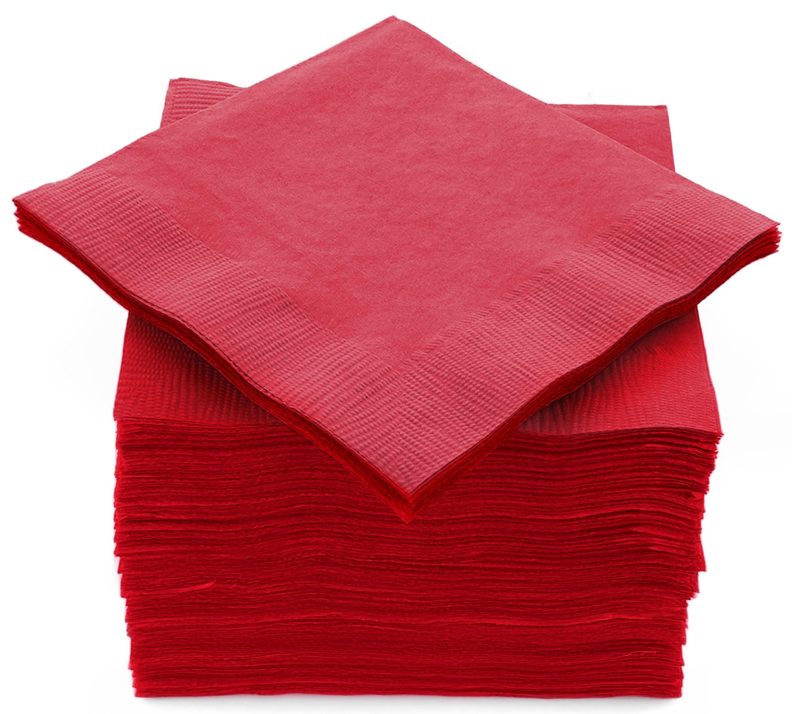 100 Pack Red Beverage Napkins, Big Party Pack, 2 Ply, Ideal for Wedding, Party, Birthday, Dinner, Lunch, Cocktails. (5” x 5”) by Amcrate