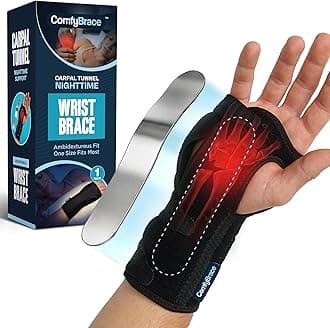 ComfyBrace Nighttime Pain Relief Wrist Brace for Carpal Tunnel, Tendonitis, Arthritis | Fits & Soothes Aches in Both Hands | Palm Cushion Beads for Hot Spots | Breathable Fabric | (Pack of 1)