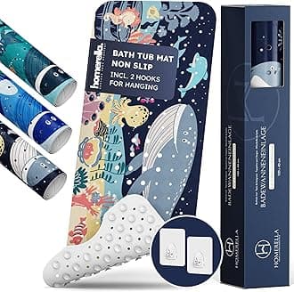 Homerella Bathtub Mat for Kids, 40 x 16 Inch, Non-Slip Bath Mat, Extra Comfortable Bath Mat for Bathtub with Hanging Hooks, Bath Mat for Bathtub for Kids and Babies