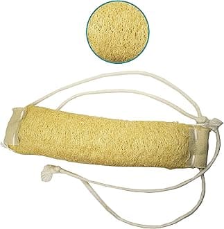 Natural Loofah Back Scrubber Belt with Long Cotton Threads | Organic Exfoliating Bath Strap for Back, Body & Feet | Eco-Friendly Bath Sponge for Smooth Radiant Skin (Soft Loofah with 10-inch Thread Handles)