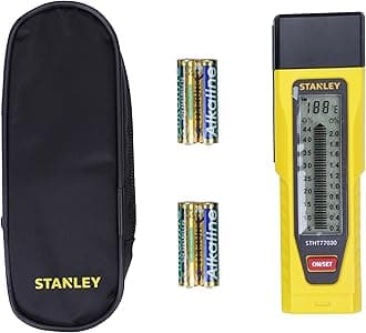 STANLEY 0-77-030 Moisture Meter for Measuring Masonry & Wood Moisture, Ideal for Mortar, Concrete & Plaster with Illuminated LCD Display, 6 Months Warranty, INCLUDES 1 Case & 4 AAA Alkaline Batteries
