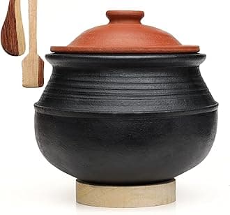 Craftsman India Online Deep Burned Clay Rice Handi/Earthen/Mud/Mitti Pot With Lid For Cooking And Serving 3 Liter, Uncoated, Black