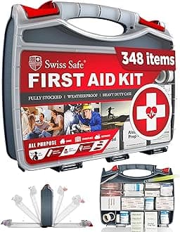 Swiss Safe 2-in-1 First Aid Kit for Car, Travel & Home, Businesses - Bonus Mini Kit for Medical Emergency Aid, Survival, Camping - FSA & HSA Eligible - 348 Pcs, Large Hardcase FAK