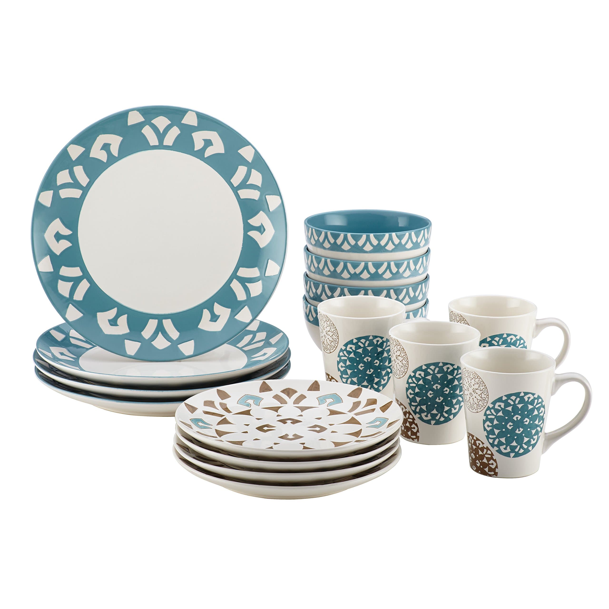 Rachael Ray Dinnerware Pendulum 16-Piece Stoneware Dinnerware Set, Print -