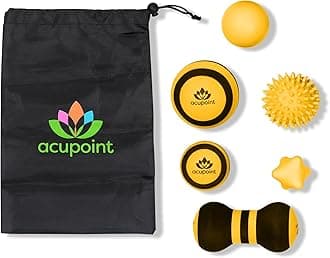 Acupoint Massage Ball Set 6 Physical Therapy Balls for Post Workout Deep Tissue Trigger Point Myofascial Release Lacrosse Ball Peanut Ball Spiky Ball Hand Therapy Ball Lg & Sm Foam Balls (Yellow)