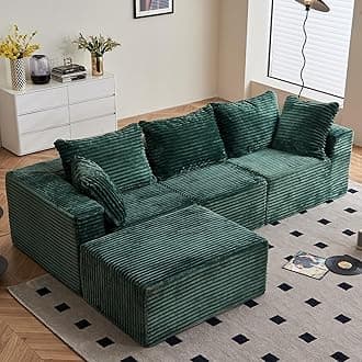 Vamcheer 3/4 Seater Modular Sectional Sofa - 274cm Oversized L-shaped Corner Couch with Memory Foam Seating & Detachable Backrest for Living Room Bedroom, No Assembly Required, Green