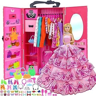 ZITA ELEMENT 146 Pcs 11.5 Inch Doll Closet Wardrobe with Clothes Dresses Shoes and Other Accessories for 11.5 Inch Girl Doll Stuff Kids Girl Age 6 to 12