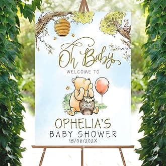 Personalized Bear Pooh Baby Shower Sign, Custom Oh Baby Shower Welcome Yard Sign Party Decorations Plastic with H Stakes, Double Sided, Full Size