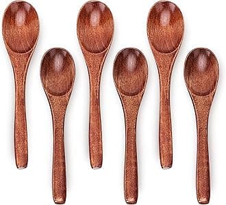 6in Wooden Spoons, 6pcs Soup Spoons Set, Small Wooden Utensils for Coffee, Tea, Jam, Sugar, Ice Cream and Bath Salts (6pcs 6in)
