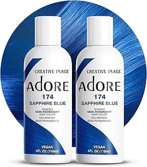Adore Semi Permanent Hair Color (174 Sapphire Blue) (2 Pack) | Vegan & Cruelty-Free Blue Hair Dye | No Ammonia, No Peroxide, No Alcohol | 4 Fl Oz