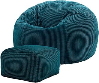 ICON Kingston Cord Bean Bag Chair and Pouffe, Teal Green, Large Lounge Chair Bean Bags for Adult with Filling Included, Jumbo Cord Adults Beanbag, Boho Room Decor Living Room Furniture