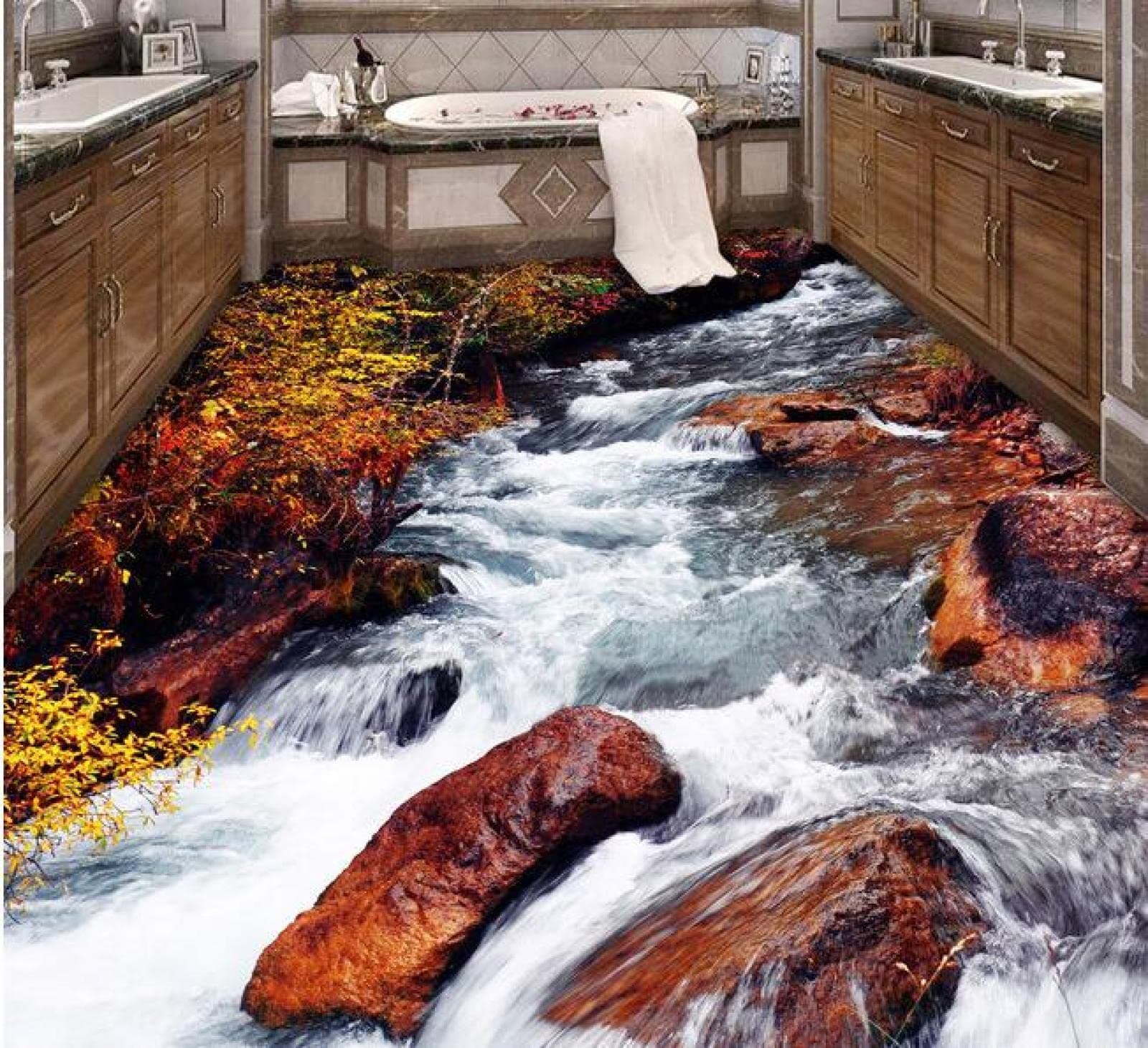 Wall Mural Wallpaper 108 x 75 inch (Width x Height) 3D PVC Flooring Custom Wall Paper Hd Streams Waterfall 3D Bathroom Bedroom Flooring Setting Wall Mural Adornment Picture
