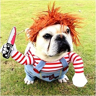 DELIFUR Dog Chucky Costume Pet Halloween Clothes Cat Cosplay Party Suit Funny Dog Costume Small to Large Dogs(L)