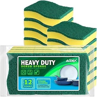 AIDEA Heavy Duty Scrub Sponge-12 Count, Kitchen Dish Sponge, Stink-Free Cleaning Sponge, Effortless Cleaning Eco Scrub Pads for Dishes,Pots,Pans All at Once