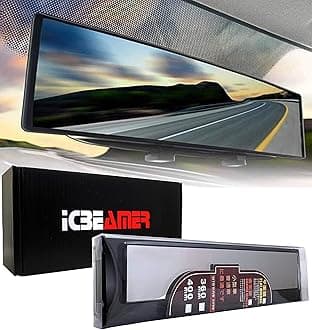 15.8" ICBEAMER Clip On Rear View Mirror | Convex Clear Tint Glass, Panoramic Wide Angle HD Glass, Anti Glare, Universal Fit for Car, SUV, Truck | Eliminates Blind Spots (1 Pack)