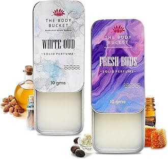 Combo of White Oud & Fresh Buds Solid Perfume- 10 Gms each | Alcohol Free- Pocket Friendly & Easy to Apply, Non-Greasy Cologne Balm | Unisex Gifting Collection
