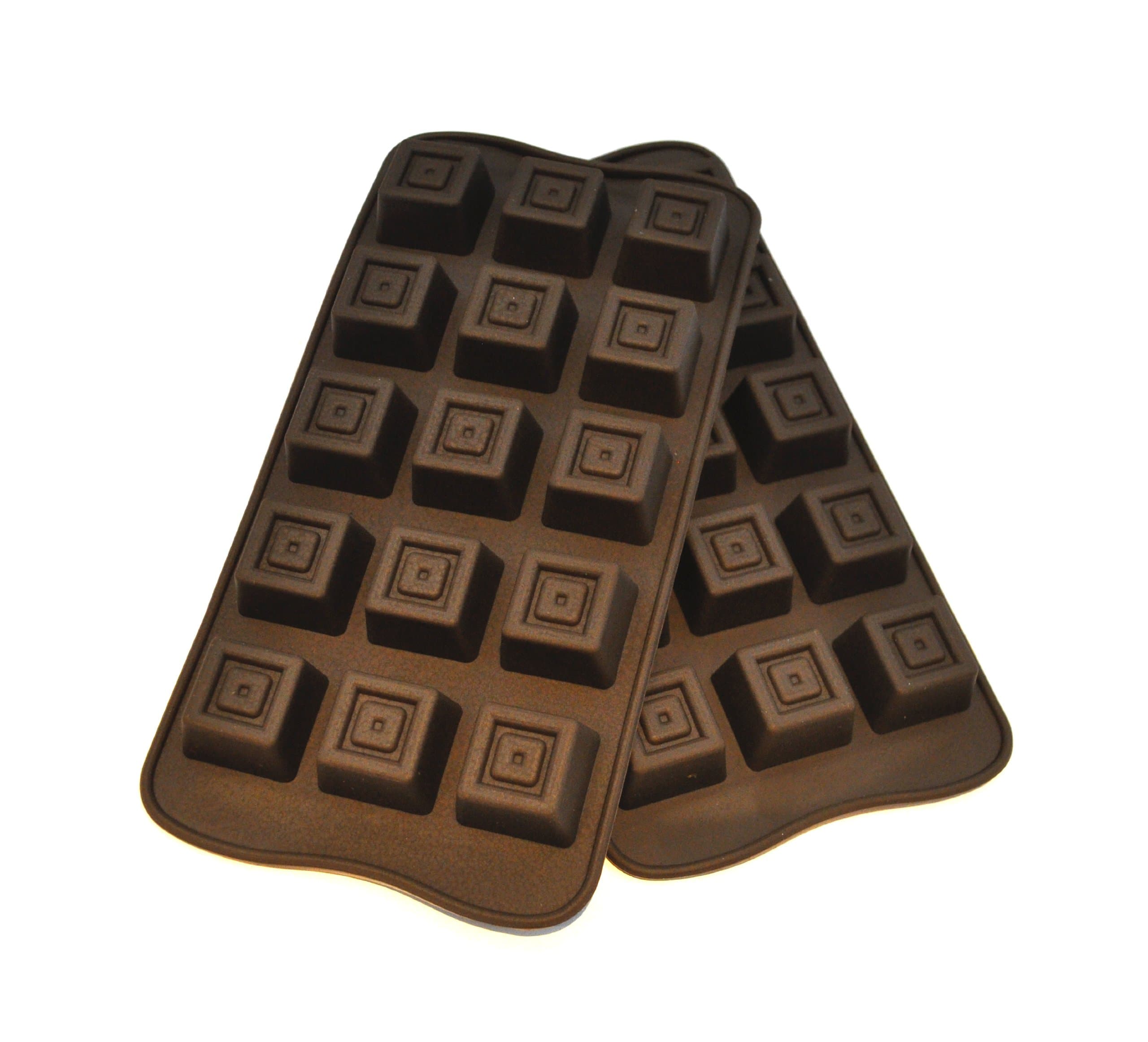 Chocolate Moulds Twin Pack -Cube Shape- Non Stick Silicone - Baking / Cooking Brown