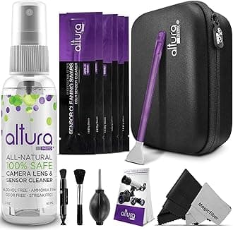 Altura Photo Camera Cleaning Kit - APS-C Lens & Sensor Cleaner with All-Natural Solution, 16mm Factory-Sealed Swabs, Pen, Blower, Brush, Cloths & Hard Case for Canon Nikon Sony DSLR Mirrorless