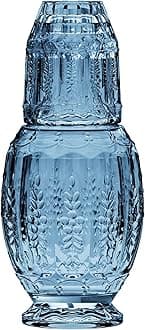 Elle Decor Vintage Bedside Water Carafe with Tumbler Glass – Elegant Pitcher and Matching Drinking Cup Doubles As Lid (Blue)