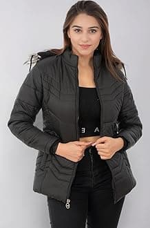 Stufflin Women's Standard Length Quilted Puffer Jacket Full Sleeves Winter Jacket (Black, S)