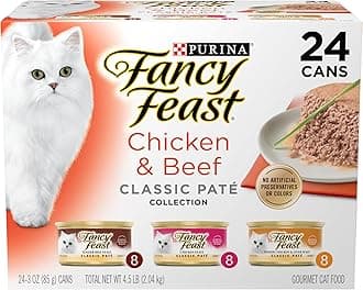 Fancy Feast Purina Pate Wet Cat Food Variety Pack, Classic Collection Chicken & Beef - (24) 3 oz. Pull-Top Cans