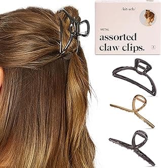 Kitsch Metal Hair Claw Clips Set | Assorted Hair Accessories in Gold & Hematite | Durable Clips for Women | Elegant Hair Claws for Everyday Use & Special Occasions | Medium Claw Clips - 4-Piece