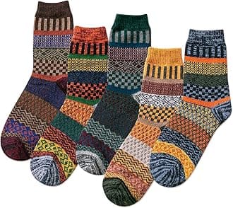 3-6 Pairs Men Dress Cotton Socks Funky Colorful Pattern Wool Crew Socks