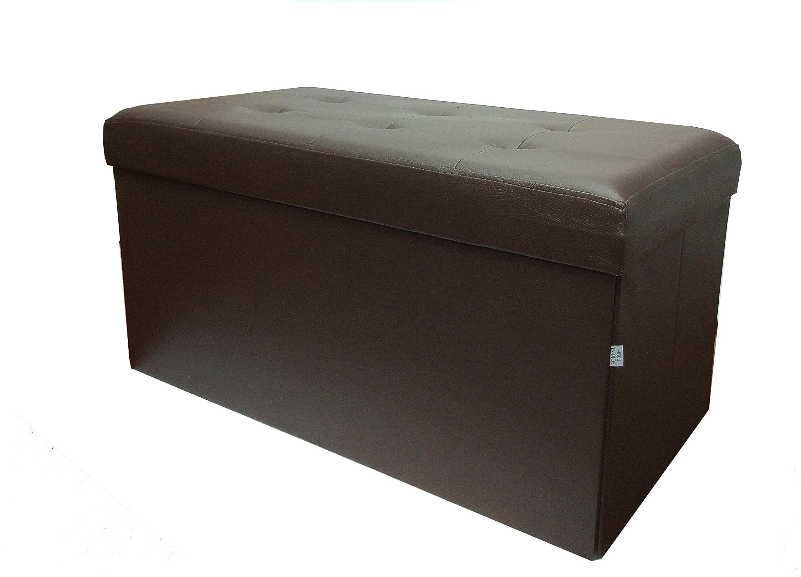 FORESTHOME Leather Foldable Ottoman Storage Bench-Seat Coffee/Side Table Leg Rest 36x18x18 Inch Mocha Brown (F-7014)