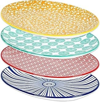 Selamica Serving Platter, 14 Inch Large Serving Dishes for Entertaining, Oval Ceramic Serving Trays for Party, Steak, Cake, Dinner, Fruit, Oven Safe, Microwave Safe, Set of 4, Assorted Colors