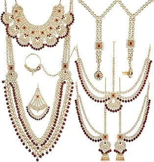 18k Gold Plated Wedding Wear Indian Bollywood Faux Kundan & Stone Studded Dulhan Bridal Jewelry Set for Women