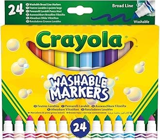CRAYOLA 24 Washable Fine Tip Assorted School Leisure Marker Pens, Coloured Maxi tip /