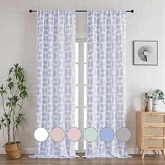 Aiyufeng White and Blue Long Curtains, 2 Panels Set, 38"W x 96"L, Modern Rod Pocket, Light Filtering, 3D Embossed Textured Living Room & Bedroom Curtains