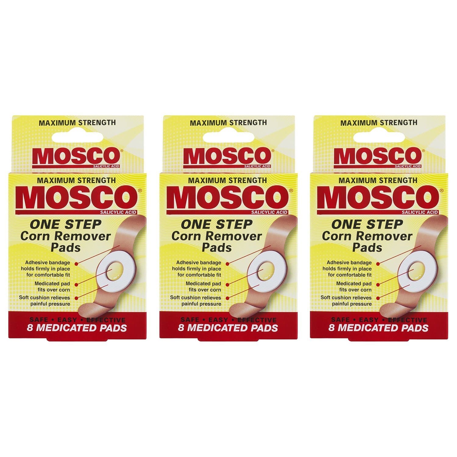 Mosco One-Step Medicated Corn Remover Pads | Maximum Strength | 8-Count per Pack | 3-Pack