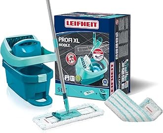 Leifheit Profi XL Mop and Bucket Set and Spare Mop Head, Deluxe 42 cm Large Floor Mop, Easy Steer Micro Fibre Head and Wringer Bucket with Rollers