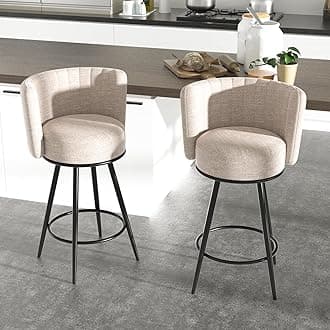 HONIFUR Bar Stools Set of 2, 27" Tufted Modern Counter Height Bar stools, Upholstered Barstools with Back & Footrest Metal Legs, Counter Stools for Kitchen Island, Counter, Cafes, Dining Room (Beige)