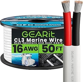 16/2 Marine Wire (50 Feet) 16AWG Gauge - Tinned OFC Copper/Marine Grade Speaker Cable/Duplex / 2 Conductors - OFC Oxygen-Free Copper, White 50ft