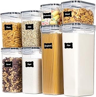 Airtight Food Storage Containers with Lids, 8 PCS Plastic Storage Canisters for Kitchen & Pantry Organization,Dry Food Canisters for Flour, Sugar and Cereal