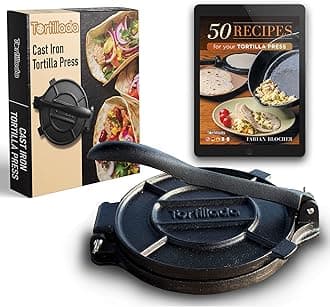 Tortillada – Tortilla Press, Quesadilla/Roti Maker (16 cm) Cast Iron with Recipes E-Book 50 Tortilla Recipes