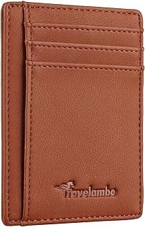 Travelambo Front Pocket Minimalist Leather Slim Wallet RFID Blocking Medium Size
