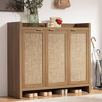 SICOTAS Shoe Storage Cabinet, 30 Pairs Rattan Shoe Cabinet Storage for Entryway, 6-Tier 41" Tall Large Shoe Cabinet, Boho Farmhouse Cabinet with Doors for Entryway Hallway Living Room Closet
