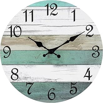 CHYLIN Wall Clock Silent Non Ticking Wall Clocks Battery Operated,Teal Rustic Clock Decorative for Kitchen Bathroom Bedroom Living Room(8 Inch)