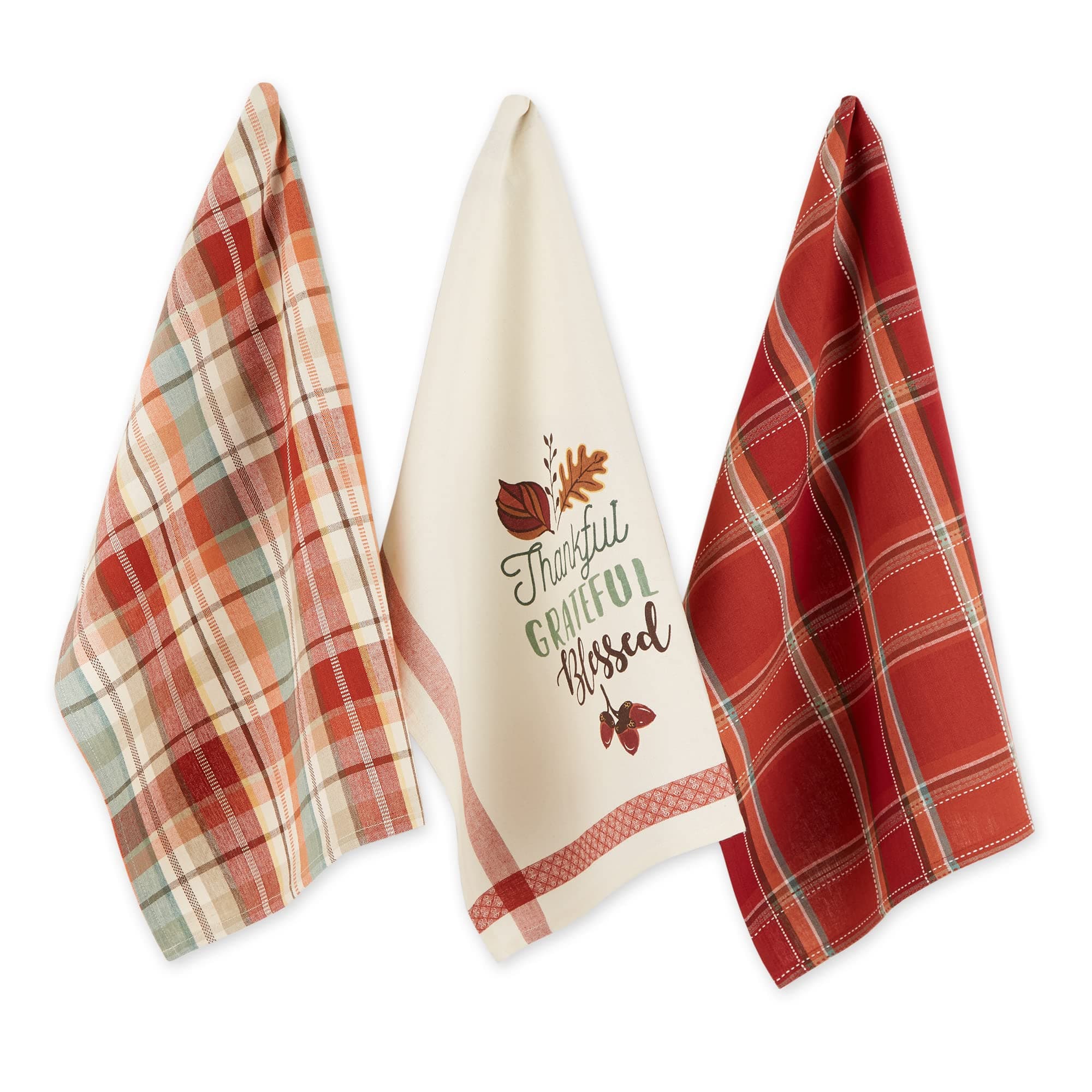 DII Fall Basics Kitchen Dishtowel Collection Printed & Plaid Fall Dish Towel Set, 18x28, Blessed, 3 Count