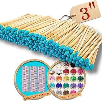 500 Count - 3" Long Teal Color Matches | Three Inch Coloful Loose Wooden Safety Match Sticks for Candle Display | Refill Decorative Jar Holder Bottle | Striker Included