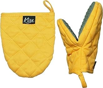 Oven Mitts Heat Resistant - Yellow Mini Silicone Gloves & Pot Holders Set for Kitchen