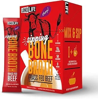 LonoLife Beef Bone Broth Powder Mix | Grass-Fed, 10g Protein | Collagen-Rich, Keto & Paleo Friendly | Natural Ingredients | 10 Portable Stick Pack Servings