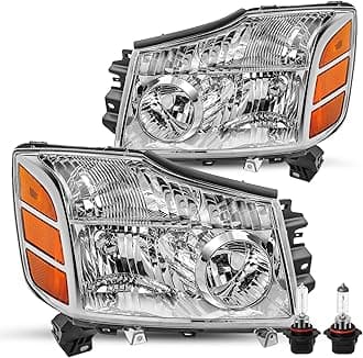 JSBOYAT Headlight Assembly Compatible with 2004-2015 Titan / 05-07 Armada OEM Replacement Headlamp Bulbs Included Passenger and Driver Side Black Housing with Amber Reflector