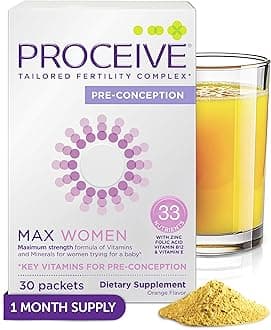Proceive Max Tailored Fertility Supplement for Women, Pre Conception Vitamins, Minerals, and Amino Acids with Vitamin D, Zinc, Myo Inositol, and Folate, 30 Vegan Drink Mix Packets, Orange Flavor