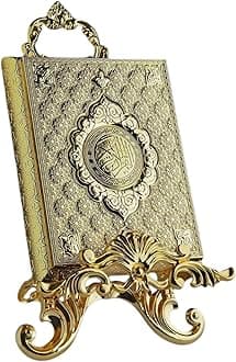 LaModaHome Islamic Book Rehal Stand, Home Decoration to Display the Quran with Elegance, Metal Holder for Reading Studying, Special Events, Ramadan, Religious Holidays - Gold